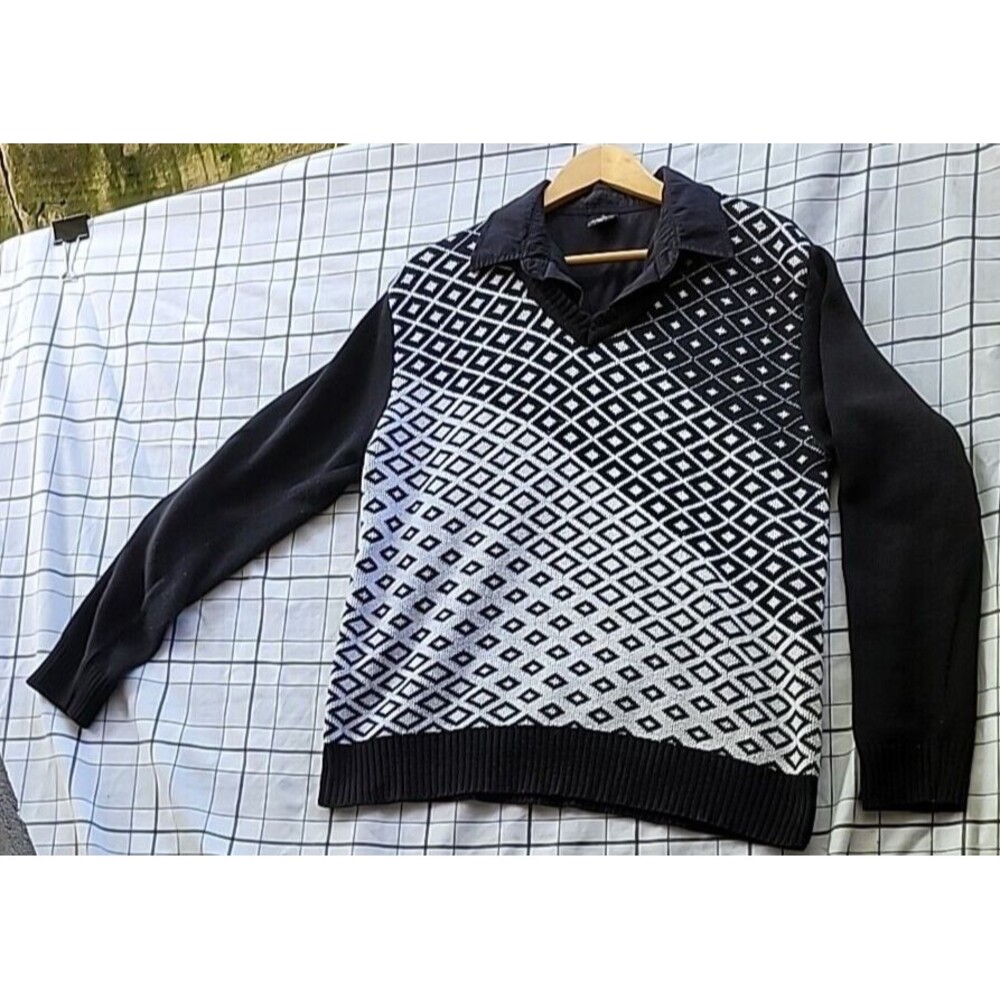 Men's L&G Lagos Sweater with Dress Shirt Style Collar Black Sz XL